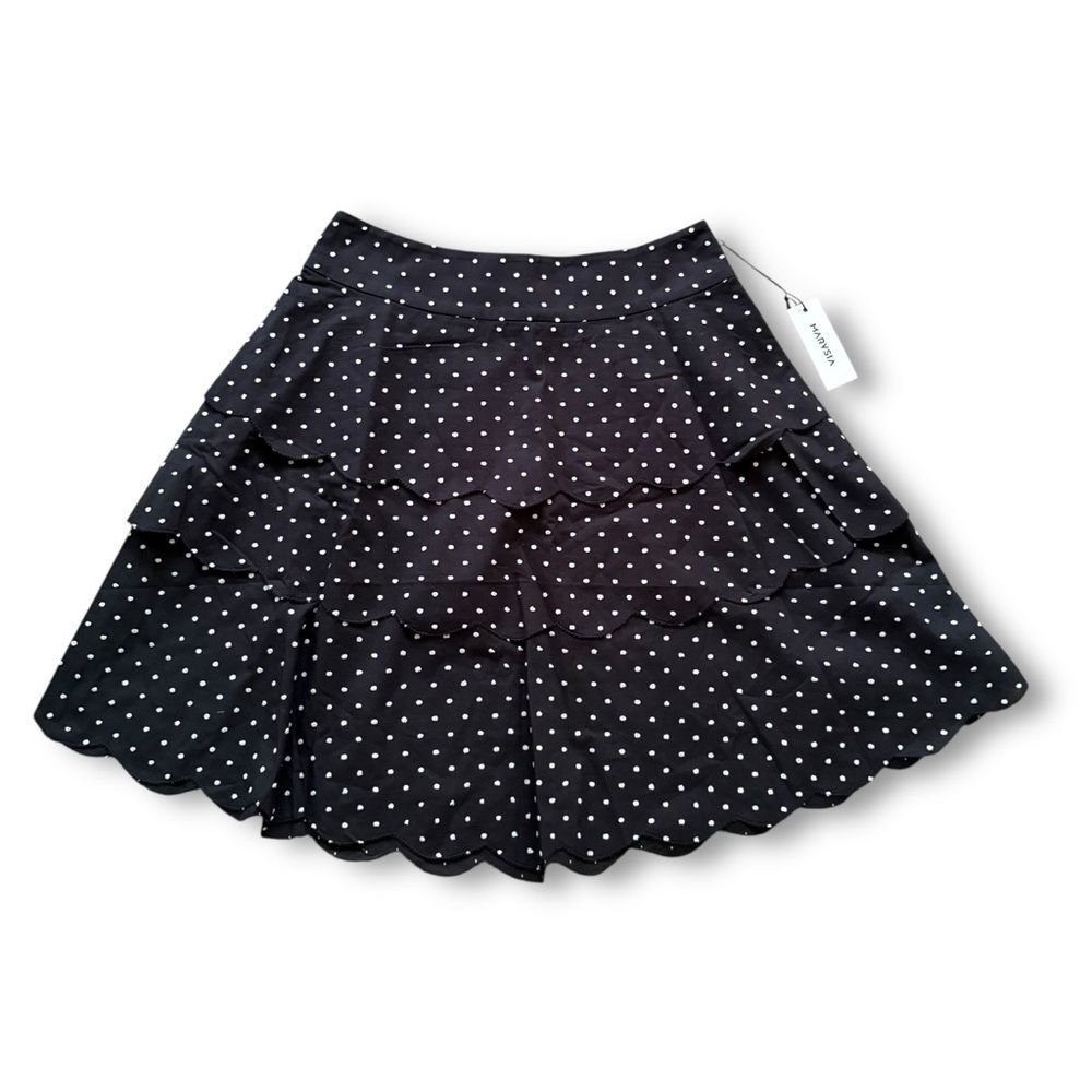 Marysia Resort Black White Polka Dot Layered Scalloped Mini Skirt NWT Size XS